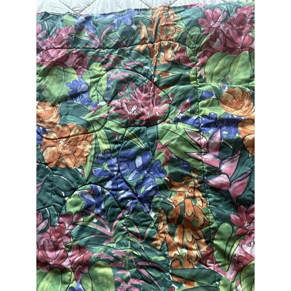 Vintage Tropical Print Floral Print Reversible Abstract Striped FULL Comforter